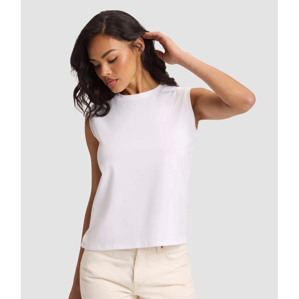 Cozy Earth All Day Sleeveless Tee Womens S White Muscle Tank Minimalist Lounge